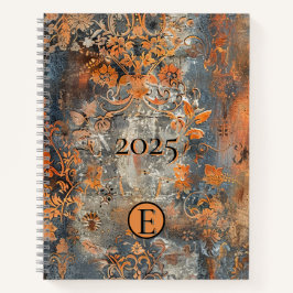 Rusty Orange Raised Floral Spiral Notebook Notizblock