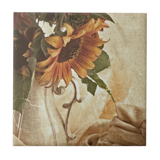 Rusty Orange Sunflowers Fliese (Vorderseite)