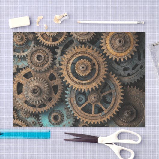 Rusty Patina Gears - Steampunk Decoupage Seidenpapier (Handwerk)