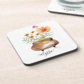 Rusty Pink Rose Blume Trendy Script Name Getränkeuntersetzer (Linke Seite)