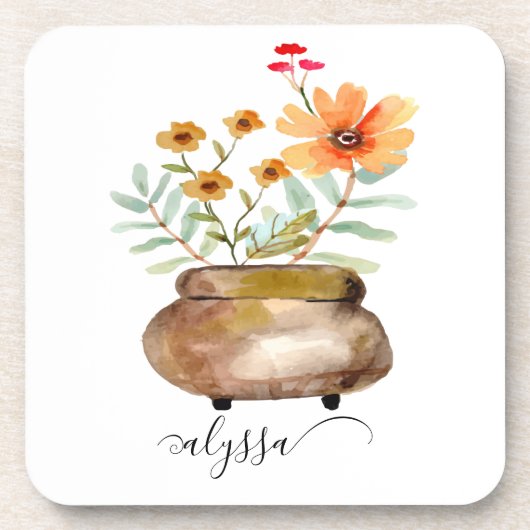 Rusty Pink Rose Blume Trendy Script Name Getränkeuntersetzer (Vorderseite)