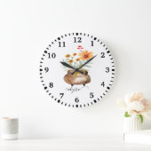 Rusty Pink Rose Blume Trendy Script Name Große Wanduhr (Zuhause)