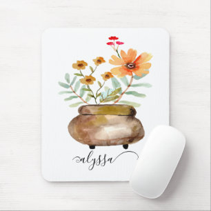 Rusty Pink Rose Blume Trendy Script Name Mousepad