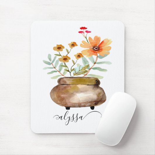 Rusty Pink Rose Blume Trendy Script Name Mousepad (Mit Mouse)