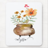 Rusty Pink Rose Blume Trendy Script Name Mousepad (Vorne)