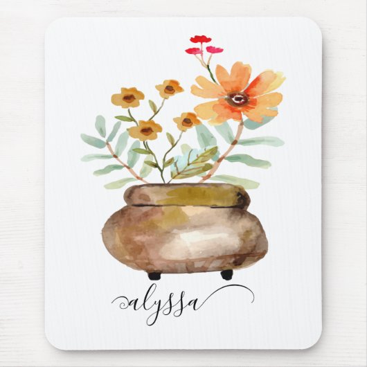 Rusty Pink Rose Blume Trendy Script Name Mousepad (Vorne)