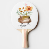 Rusty Pink Rose Flowers Trendy Script Name Tischtennis Schläger (Rückseite)