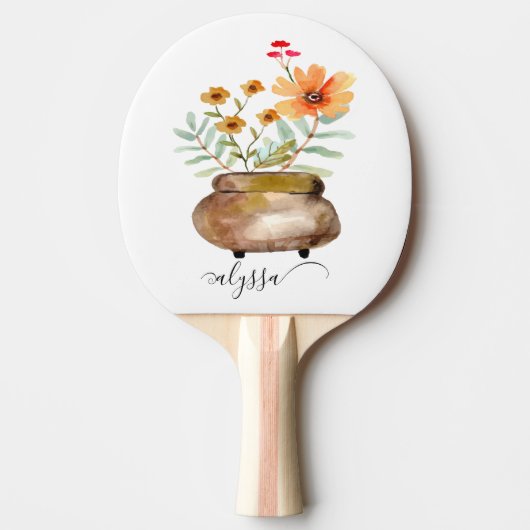 Rusty Pink Rose Flowers Trendy Script Name Tischtennis Schläger (Vorderseite)