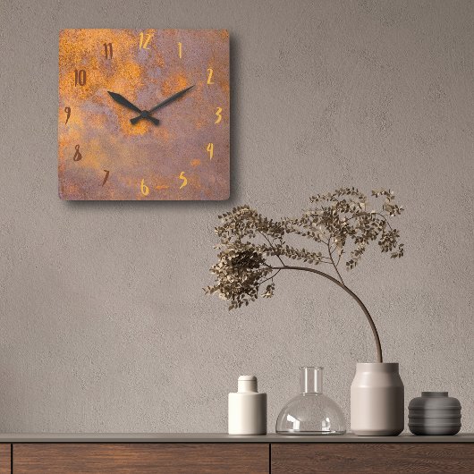 Rusty Plate Steel Quadratische Wanduhr