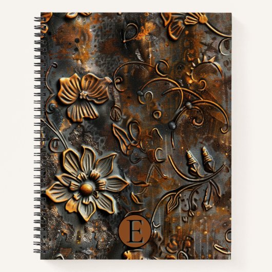 Rusty Raised Floral Spiral Notebook - Custom Notizblock (Vorderseite)