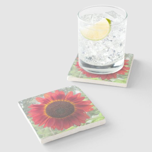 Rusty Red Sunflower Steinuntersetzer (Seitenansicht)