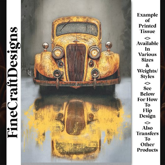 Rusty Retro Yellow Fiction Car AU7 Decoupage Seidenpapier