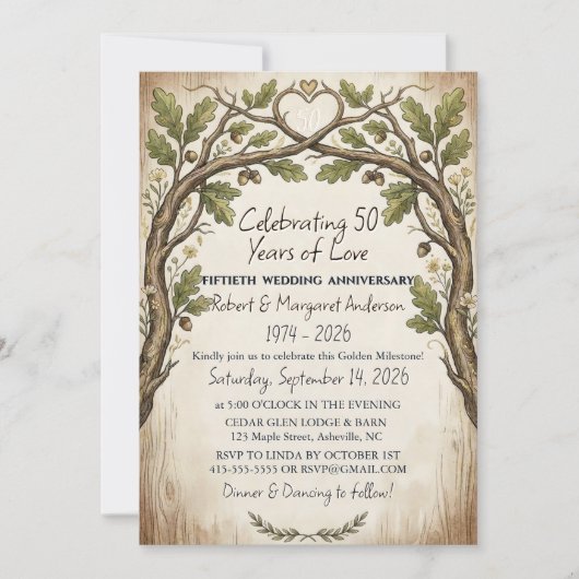 Rusty Ruby Script Simple 50th Wedding Anniversary Einladung (Vorderseite)