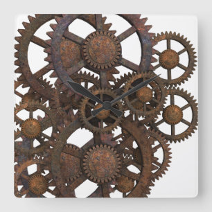 Rusty Steampunk Metal Gears Quadratische Wanduhr
