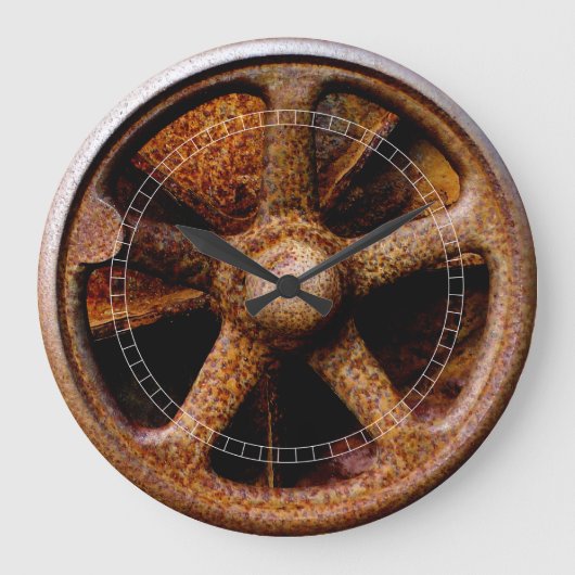Rusty Submarine Hatch Wheel Große Wanduhr (Vorderseite)