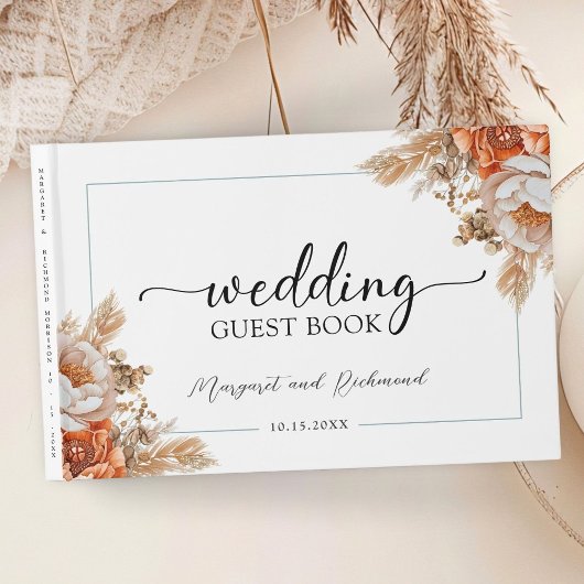 Rusty Terracotta Peony Floral Wedding Gästebuch
