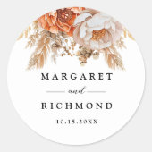 Rusty Terracotta Peony Floral Wedding Runder Aufkleber (Vorderseite)