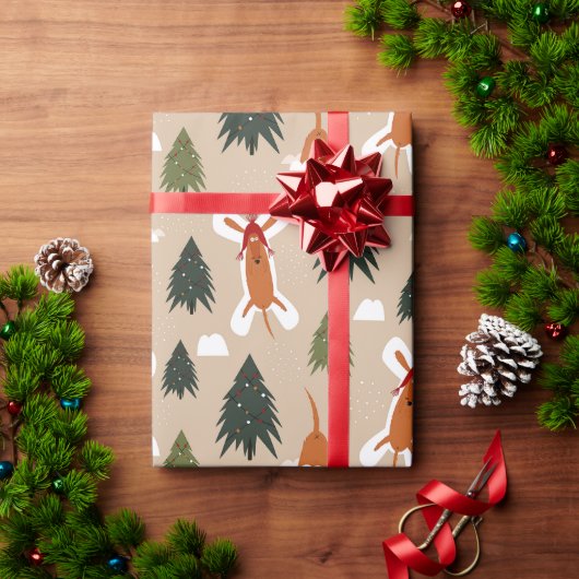 Rusty the Pup Making Snow Angels Weihnachten Geschenkpapier (Feiertagsgeschenk)