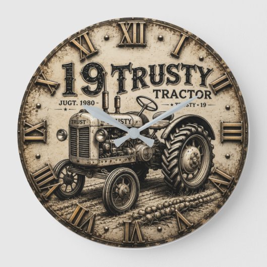 Rusty Tractor Vintage Farm Große Wanduhr (Vorderseite)