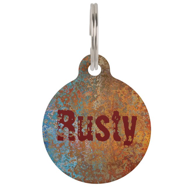 Rusty, Verdigris, Grunge Steampunk Personalisiert Haustiermarke (Vorderseite)