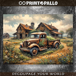 Rusty verlassener Lieferwagen in der Landschaft Seidenpapier