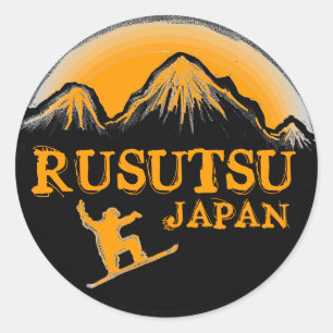 Rusutsu Japan orange Snowboarderaufkleber Runder Aufkleber