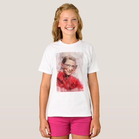 Ruth Bader Ginsburg Lächeln Wasserfarbportrait R T-Shirt (Vorne ganz)