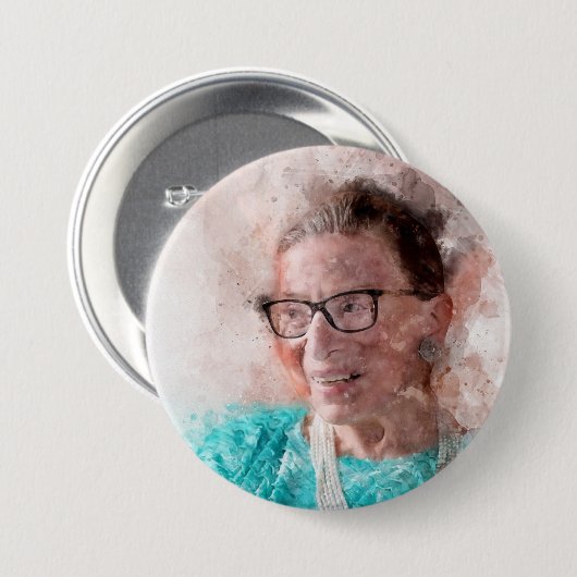 Ruth Bader Ginsburg Lächeln Wasserfarbportrait T Button (Vorne & Hinten)