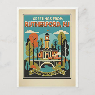 Rutherford NJ Borough of Trees Retro Postkarte