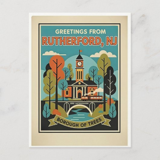 Rutherford NJ Borough of Trees Retro  Postkarte (Vorderseite)