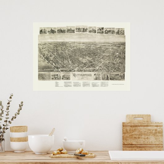 Rutherford, NJ Panoramic Map - 1904 Poster (Küche)