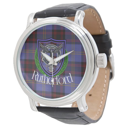 Rutherford Scottish Clan Tartan & Crest Armbanduhr (Schrägansicht)