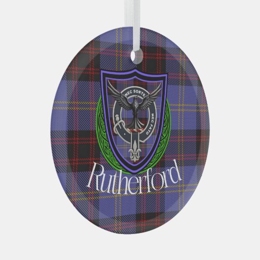 Rutherford Scottish Clan Tartan & Crest Ornament Aus Glas (Vorderseite Rechts)