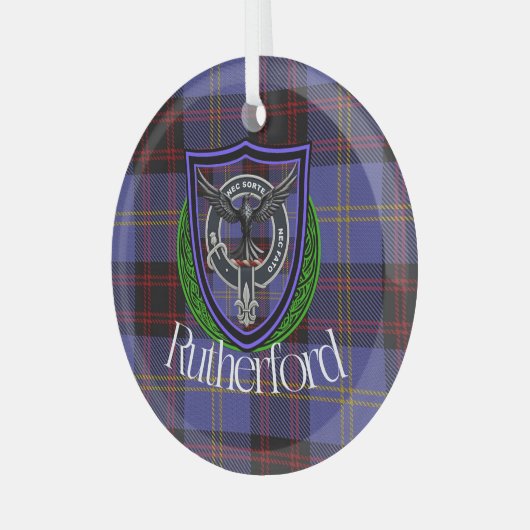 Rutherford Scottish Clan Tartan & Crest Ornament Aus Glas (Vorderseite links)