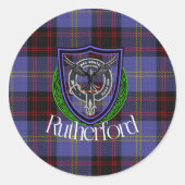 Rutherford Scottish Clan Tartan & Crest Runder Aufkleber (Vorderseite)