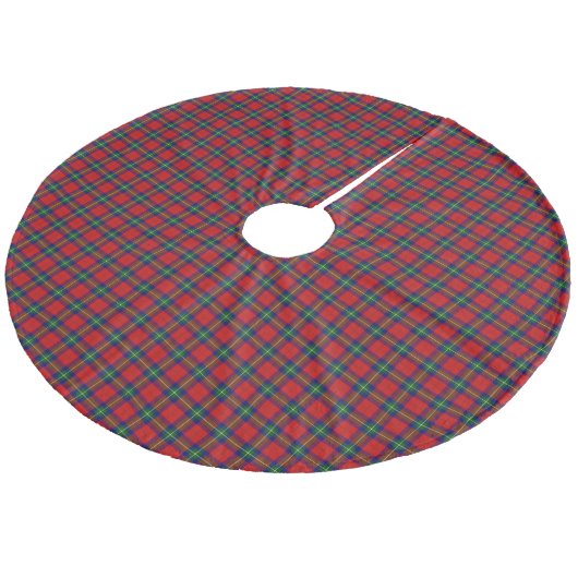 Ruthven Tartan Rot Blau kariert Fleece Weihnachtsbaumdecke (Schrägansicht)