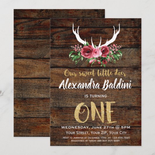 Rutic Deer Birthday Einladung (Vorne/Hinten)