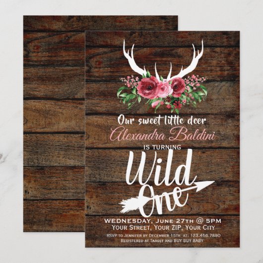 Rutic Deer Birthday Einladung (Vorne/Hinten)