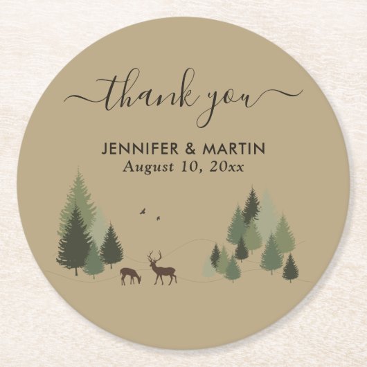 Rutic Forest Wedding Paper Untersetzer Doe and Buc (Vorderseite)