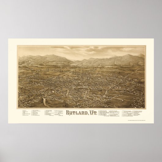 Rutland, VT Panorama Karte - 1885 Poster (Vorne)