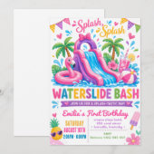 Rutschbahn Sommerpool Mädchen Geburtstag Einladung (Vorne/Hinten)
