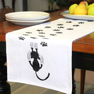 Rutschende Katzen & Pfotenabdrücke Kurzer Tischläufer