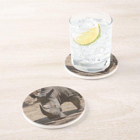 Rutting Nashorn Sandstein Untersetzer (Seite)