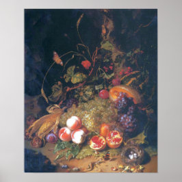 Ruysch - Stillleben mit Früchten, Nest, Lizard Poster