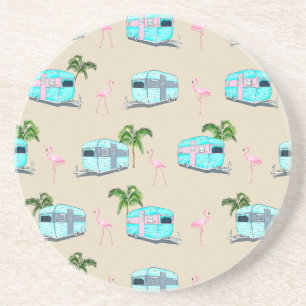 RV Beach Camping mit Flamingos Getränkeuntersetzer