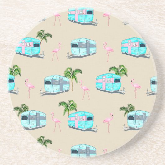 RV Beach Camping mit Flamingos Getränkeuntersetzer (Vorne)