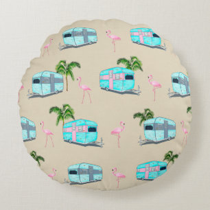 RV Beach Camping mit Flamingos Rundes Kissen