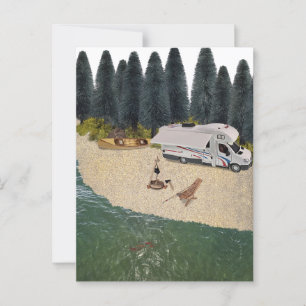 RV Camper im Wald am Wasser Postkarte