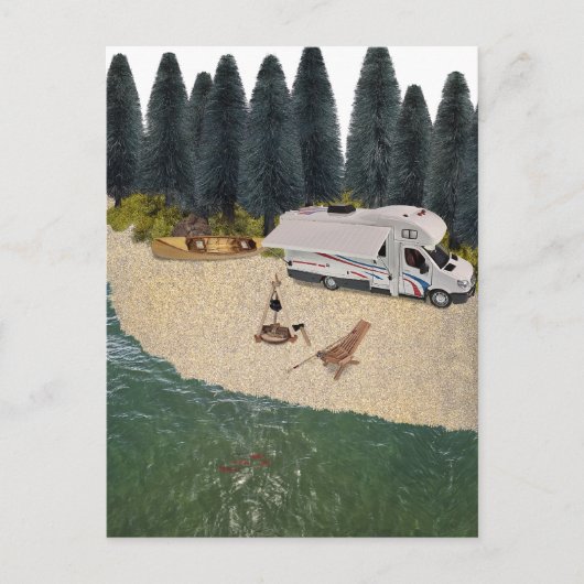 RV Camper im Wald am Wasser Postkarte (Vorderseite)