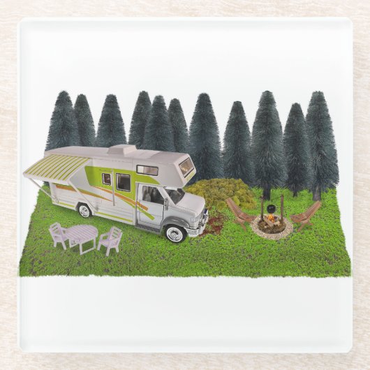 RV Camper im Wald Glasuntersetzer (Vorderseite)